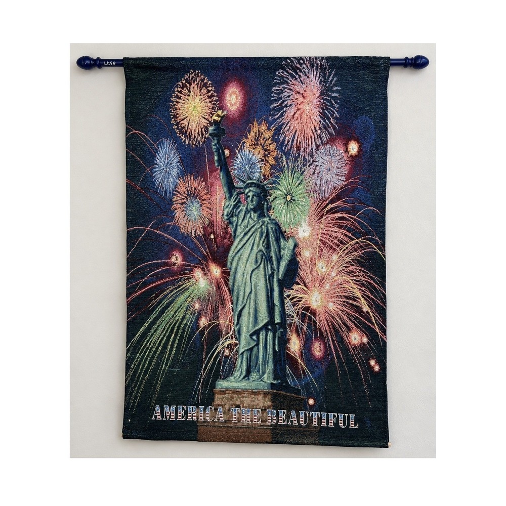 Oversized 3 Ft Statue of Liberty Woven Tapestry Wall Hanging Americana 36x25